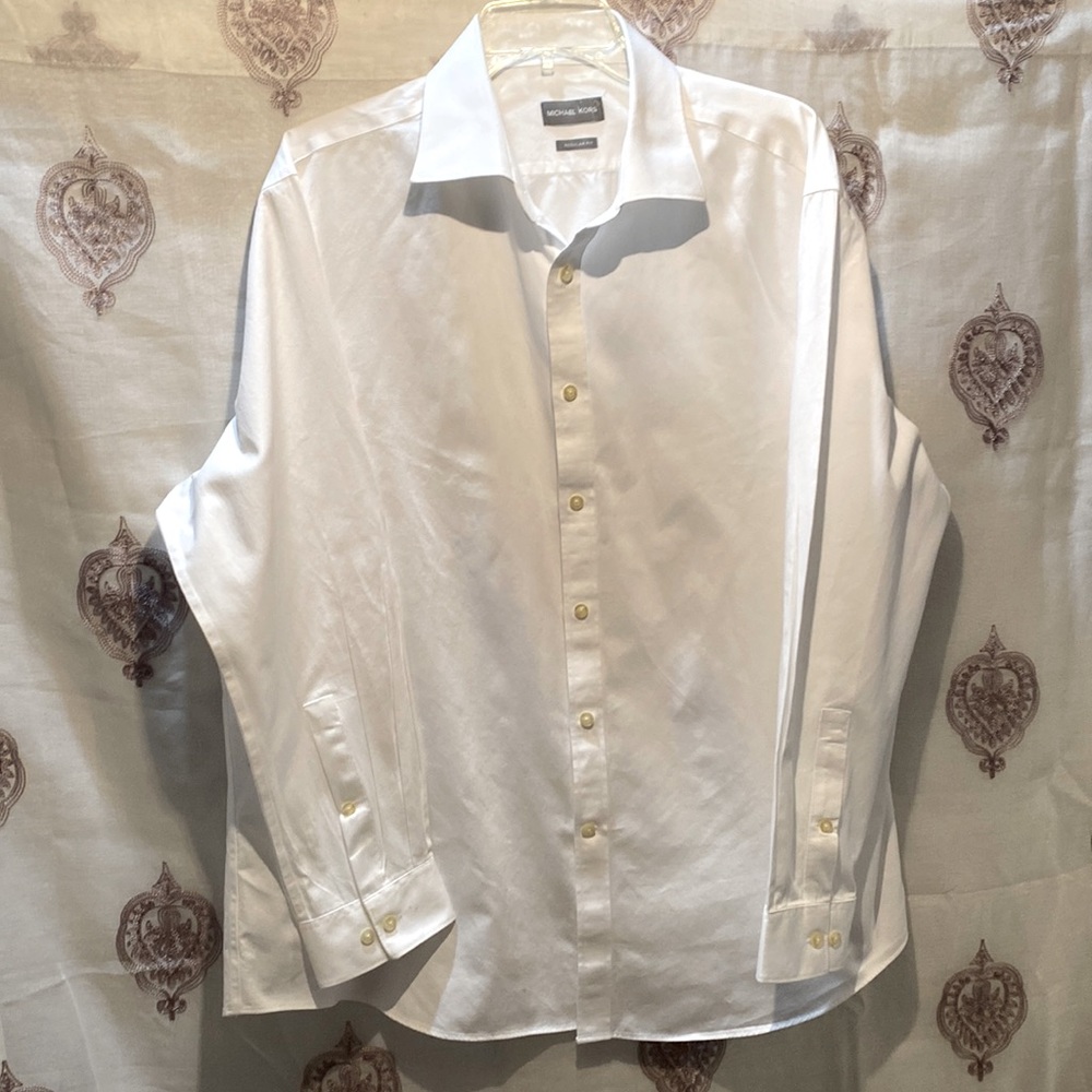MEN MICHAEL KORS REGULAR FIT WHITE COTTON LONG SLEEVE BUTTON DOWN SHIRT SZ 18